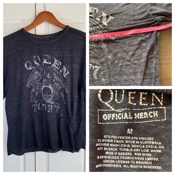 Queen Other - Queen Band Tee Burnout T Shirt Hard Rock Black DIY Crop Official Merch 2019
